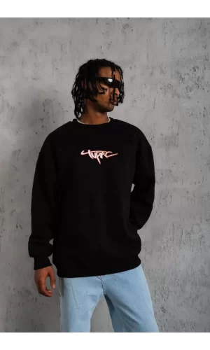 Luz&Pos Erkek 3 İplik Gangster Baskılı Sweatshirt - Siyah