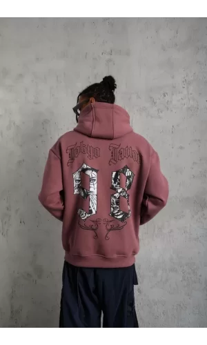 Luz&Pos Erkek 98 Baskılı Kapşonlu Sweat - Gül Kurusu