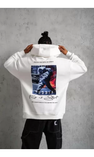 Luz&Pos Erkek Astronot Baskılı Kapüşonlu Sweat - Beyaz