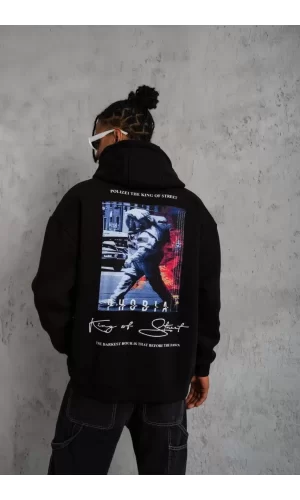 Luz&Pos Erkek Astronot Baskılı Kapüşonlu Sweat - Siyah