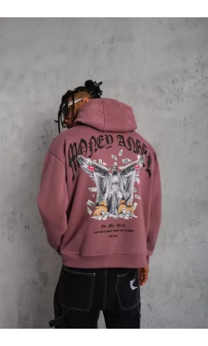 Luz&Pos Erkek Kordon İpli Baskılı Kapüşonlu Sweatshirt - Gül Kurusu