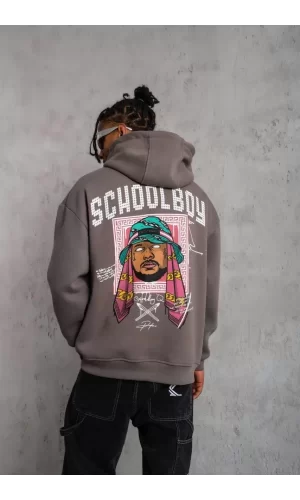 Luz&Pos Erkek School Boy Baskılı Kapüşonlu Sweat - Gri