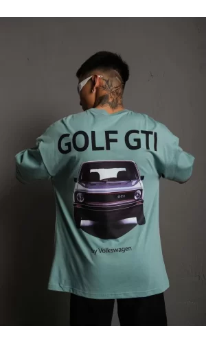 Luz&Pos Erkek Sırt Golf Gtı Baskılı Oversize T-shirt - Mint Yeşili