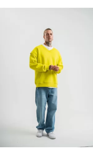 Luz&Pos Geniş V Yaka Kol Ribana Detaylı Sweatshirt - Sarı
