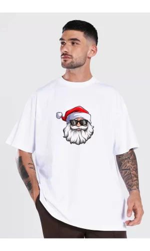 Luz&Pos Gözlüklü Noel Baba T-shirt - Beyaz
