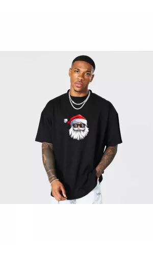 Luz&Pos Gözlüklü Noel Baba T-shirt - Siyah