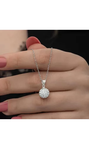Luz&Pos Gümüş Beyaz Kristal Taşlı Kadın Kolye
