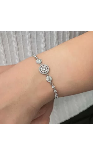 Luz&Pos Gümüş Çember Beyaz Taşlı Su Yolu Kadın Bileklik