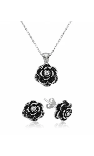 Luz&Pos Gümüş Çiçek Bayan Set