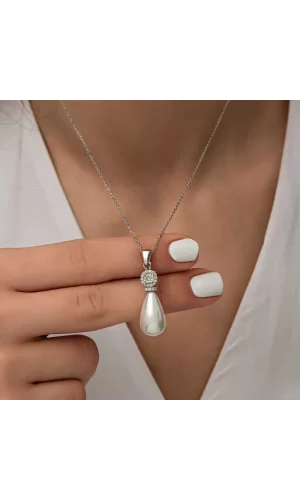 Luz&Pos Gümüş Damla İnci Kadın Kolye