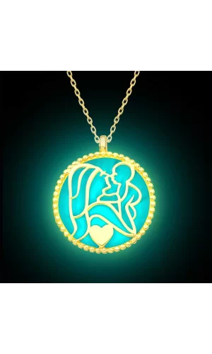 Luz&Pos Gümüş Fosforlu Gold Anne Çocuk Sevgisi Kadın Kolye