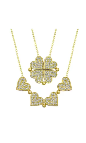 Luz&Pos Gümüş Gold Kalpli Açılabilen Yonca Kadın Kolye