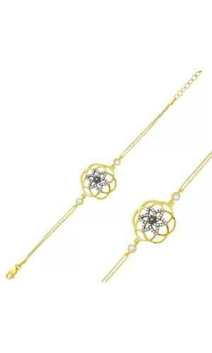 Luz&Pos Gümüş Gold Sarı Yaşam Çiçeği Bayan Bileklik