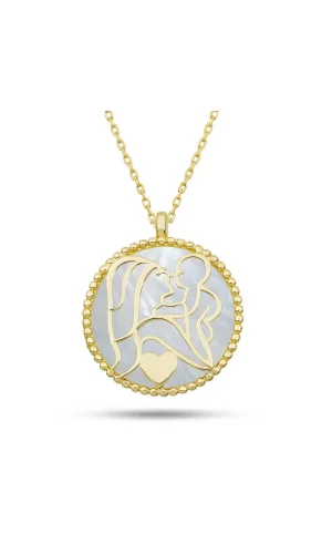 Luz&Pos Gümüş Gold Sedef Taşlı Anne Çocuk Sevgisi Kolye