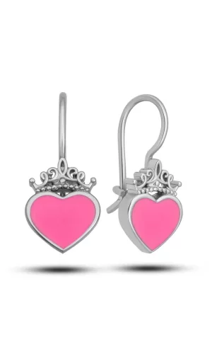 Luz&Pos Gümüş Pembe Kalp Sallantılı Çocuk Küpe