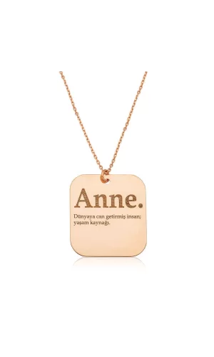 Luz&Pos ​gümüş Rose Anne Yazılı Plaka Bayan Kolye