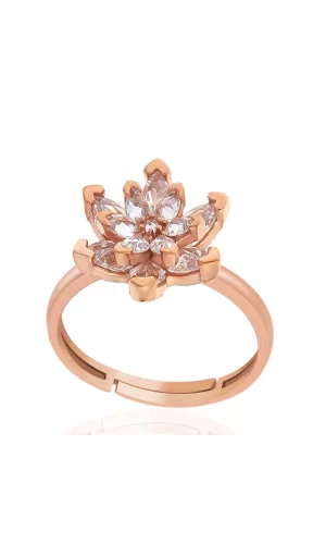 Luz&Pos Gümüş Rose Beyaz Taşlı Lotus Çiçeği Kadın Yüzük