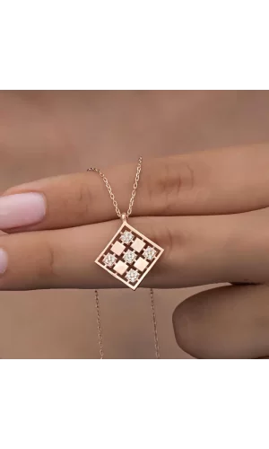 Luz&Pos Gümüş Rose Dörtgen Zirkon Taşlı Kadın Kolye