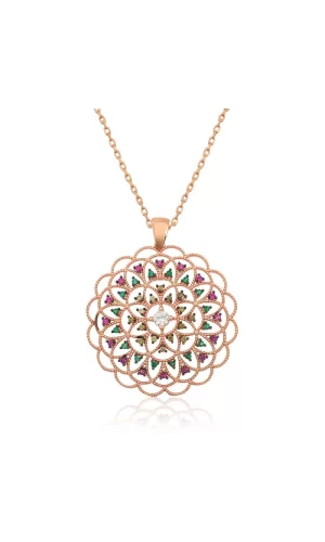 Luz&Pos Gümüş Rose Geometrik Desenli Madalyon Kolye