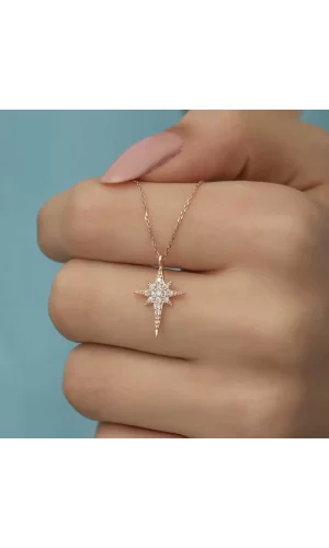 Luz&Pos Gümüş Rose Kutup Yıldızı Kadın Kolye