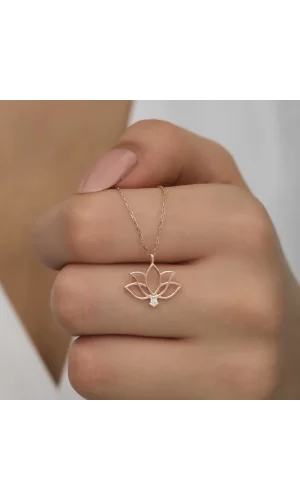 Luz&Pos Gümüş Rose Lotus Çiçeği Kadın Kolye