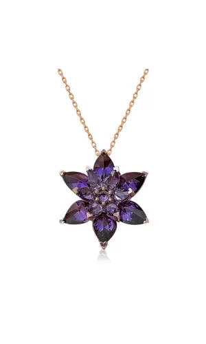 Luz&Pos Gümüş Rose Mor Lotus Çiçeği Kolye