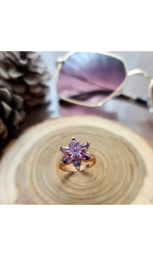 Luz&Pos Gümüş Rose Mor Lotus Çiçeği Yüzük