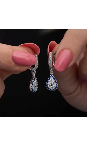 Luz&Pos Gümüş Sallantılı Damla Nazar Kadın Küpe