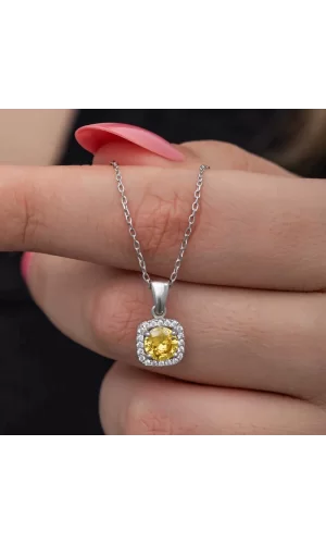 Luz&Pos Gümüş Sarı Baget Taşlı Kadın Kolye