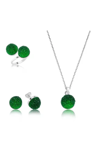 Luz&Pos Gümüş Yeşil Kristal Bayan Set