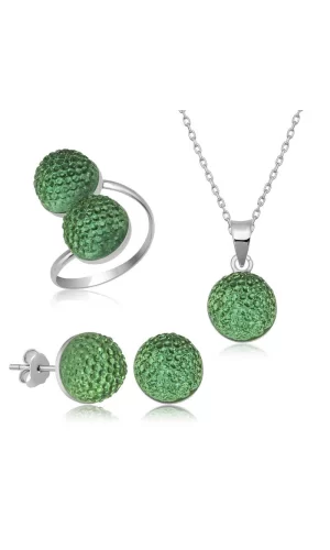 Luz&Pos Gümüş Yeşil Kristal Kadın Set