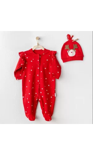 Luz&Pos Happy Newyear Kadife Bebek Tulum Takım Red