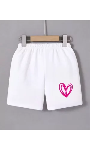 Luz&Pos Kadın Beli Lastikli Baskılı Mini Şort - Beyaz