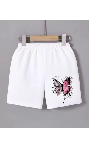 Luz&Pos Kadın Beli Lastikli Baskılı Mini Şort - Beyaz