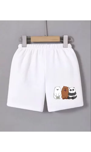 Luz&Pos Kadın Beli Lastikli Baskılı Mini Şort - Beyaz