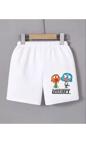 Luz&Pos Kadın Beli Lastikli Baskılı Mini Şort - Beyaz