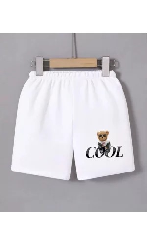 Luz&Pos Kadın Beli Lastikli Baskılı Mini Şort - Beyaz