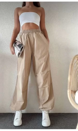 Luz&Pos Kadın Cepli Paraşut Pantalon - Bej