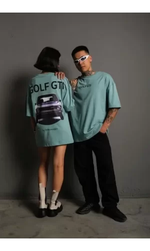 Luz&Pos Kadın Sırt Golf Gtı Baskılı Oversize T-shirt - Mint Yeşili