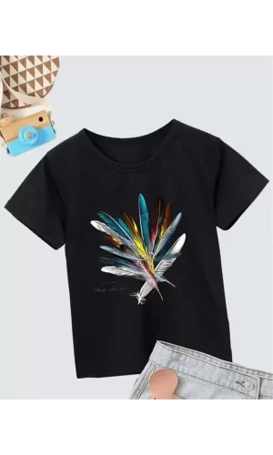 Luz&Pos Kız Çocuk Baskılı T-shirt- Siyah