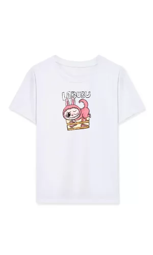 Luz&Pos Kız Labubu Çocuk Baskılı T-shirt - Beyaz