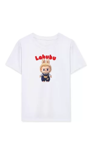 Luz&Pos Kız Labubu Çocuk Baskılı T-shirt - Beyaz