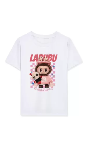 Luz&Pos Kız Labubu Çocuk Baskılı T-shirt - Beyaz