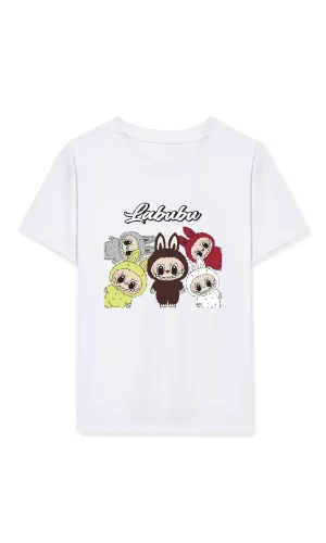 Luz&Pos Kız Labubu Çocuk Baskılı T-shirt - Beyaz