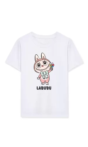 Luz&Pos Kız Labubu Çocuk Baskılı T-shirt - Beyaz