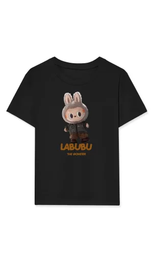 Luz&Pos Kız Labubu Çocuk Baskılı T-shirt - Siyah