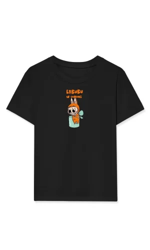 Luz&Pos Kız Labubu Çocuk Baskılı T-shirt - Siyah