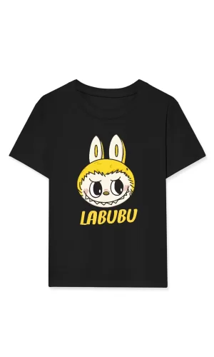 Luz&Pos Kız Labubu Çocuk Baskılı T-shirt - Siyah