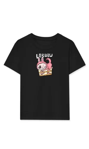 Luz&Pos Kız Labubu Çocuk Baskılı T-shirt - Siyah