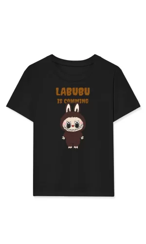 Luz&Pos Kız Labubu Çocuk Baskılı T-shirt - Siyah
